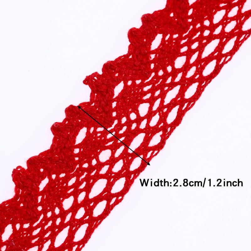 DYSHIPEN 20 Yards x 1 Inch Lace Ribbon Vintage Lace Trim Crochet Cotton Lace Edge for Christmas Package DIY Sewing Wedding Bridal Dress,Costume,Crafts and Sewing (Red) - Image 2